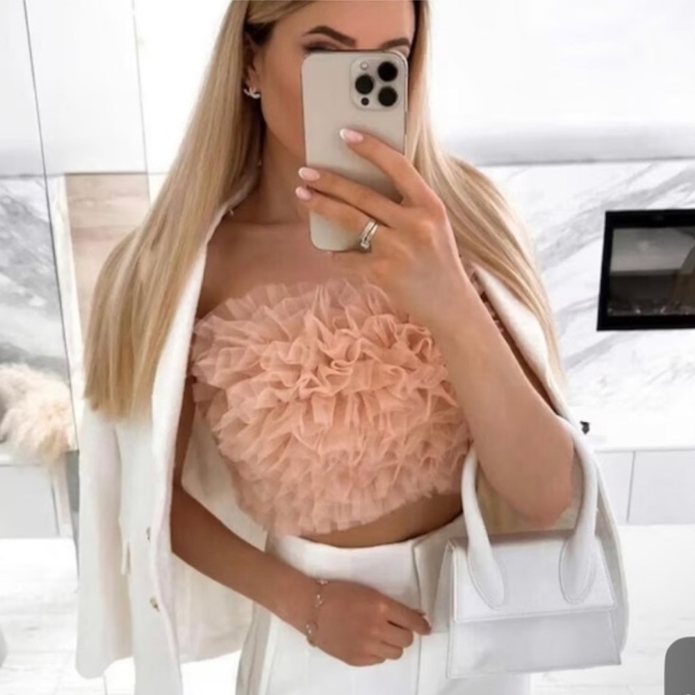 New Zara Elegant Peach Ruffle Top